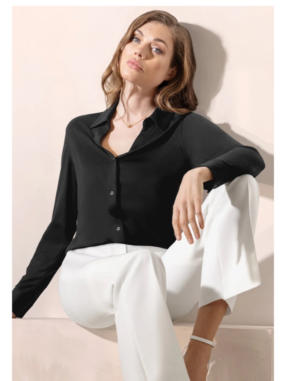 Buttercloth Black v neck button down Icy Bamboo shirt